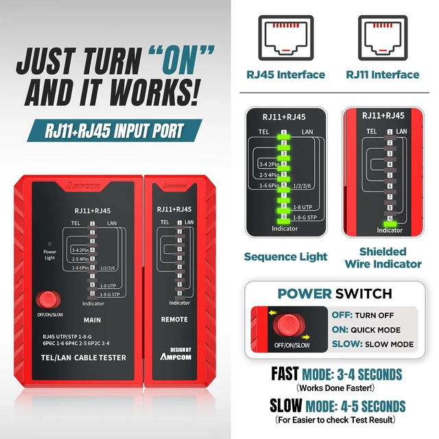 Alt view image 7 of 7 - 10-in-1 RJ45 Crimp Tool Kit Pass Through Ethernet with Tester | 110 punch down tool, 20 gold Cat6 pass-through plugs, cable tester, waterproof case, 2 spare blades