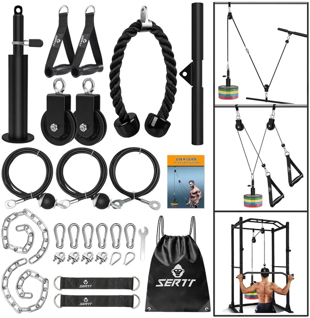 Main image of Weight Cable Pulley System Gym, Upgraded Cable Pulley Attachments for Gym LAT Pull Down, Biceps Curl, Tricep, Arm Workouts - Weight Pulley System Home Gym Add On Equipment