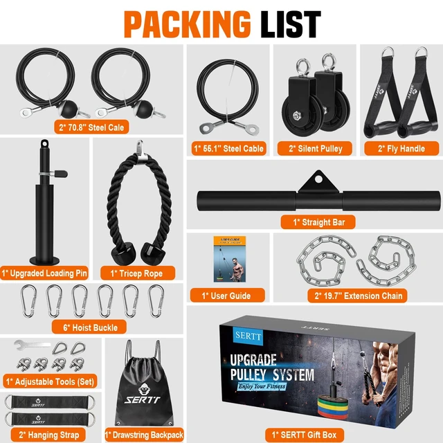 Alt view image 2 of 7 - Weight Cable Pulley System Gym, Upgraded Cable Pulley Attachments for Gym LAT Pull Down, Biceps Curl, Tricep, Arm Workouts - Weight Pulley System Home Gym Add On Equipment