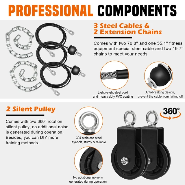 Alt view image 6 of 7 - Weight Cable Pulley System Gym, Upgraded Cable Pulley Attachments for Gym LAT Pull Down, Biceps Curl, Tricep, Arm Workouts - Weight Pulley System Home Gym Add On Equipment