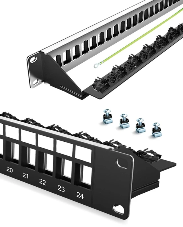Main image of 24-Port Blank Keystone Patch Panel for Rackmount Shielded 1U 19inch Network Patch Panel with Cable Support Bar