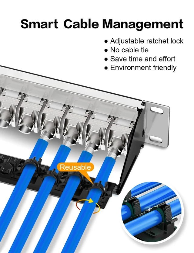 Alt view image 2 of 7 - 24-Port Blank Keystone Patch Panel for Rackmount Shielded 1U 19inch Network Patch Panel with Cable Support Bar
