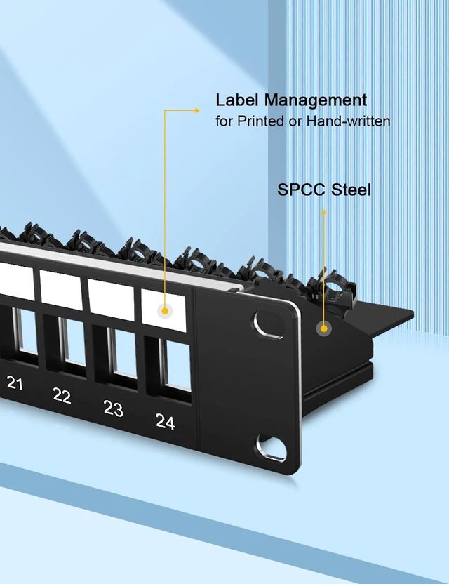 Alt view image 4 of 7 - 24-Port Blank Keystone Patch Panel for Rackmount Shielded 1U 19inch Network Patch Panel with Cable Support Bar