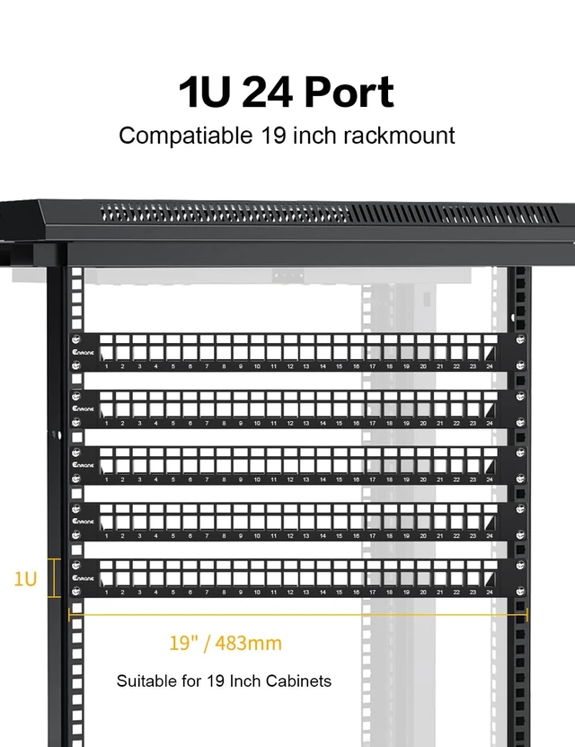Alt view image 5 of 7 - 24-Port Blank Keystone Patch Panel for Rackmount Shielded 1U 19inch Network Patch Panel with Cable Support Bar