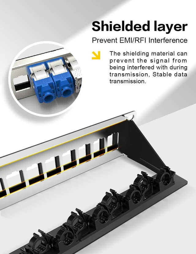 Alt view image 6 of 7 - 24-Port Blank Keystone Patch Panel for Rackmount Shielded 1U 19inch Network Patch Panel with Cable Support Bar