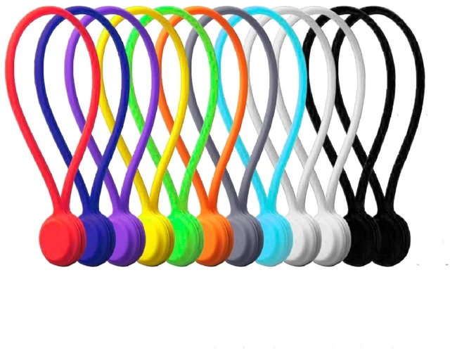 Main image of Magnetic Cable Management Organizer | 12 Pack Reusable Cable Ties & Cord Holder with Magnetic Clips | Silicone Cable Ties & Cord Keeper for Smart Home Gadgets, Assorted Colors