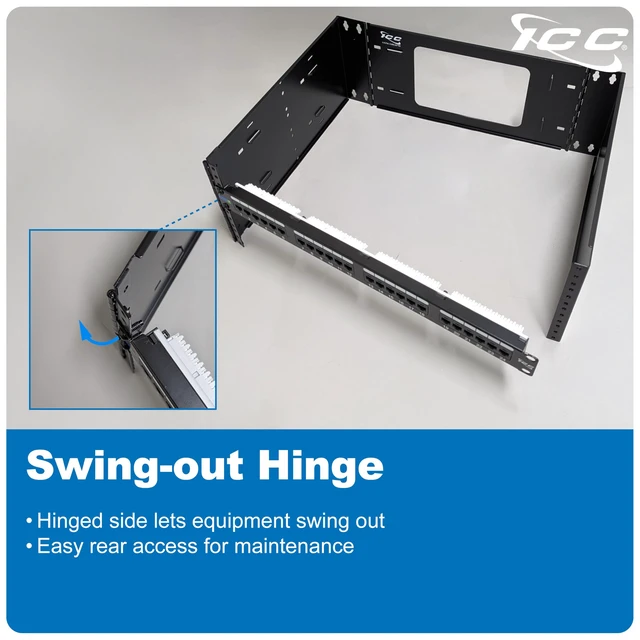 Alt view image 6 of 7 - 4U EZ-Fold Wall Mount Rack Bracket, 15" Deep, 30 lb Capacity, Black | Patented folding arms ship flat, rear swing-out access, dual stud attachment, bridge lances aid tie-downs