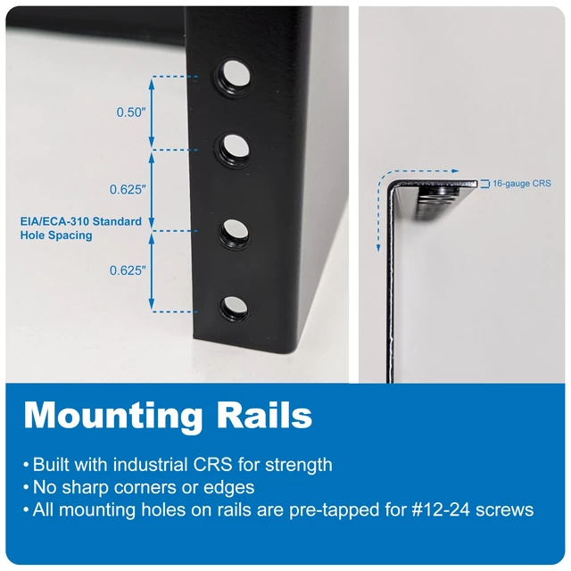 Alt view image 7 of 7 - 4U EZ-Fold Wall Mount Rack Bracket, 15" Deep, 30 lb Capacity, Black | Patented folding arms ship flat, rear swing-out access, dual stud attachment, bridge lances aid tie-downs