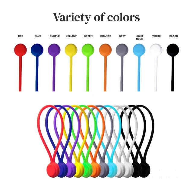 Alt view image 2 of 7 - Magnetic Cable Management Organizer | 12 Pack Reusable Cable Ties & Cord Holder with Magnetic Clips | Silicone Cable Ties & Cord Keeper for Smart Home Gadgets, Assorted Colors