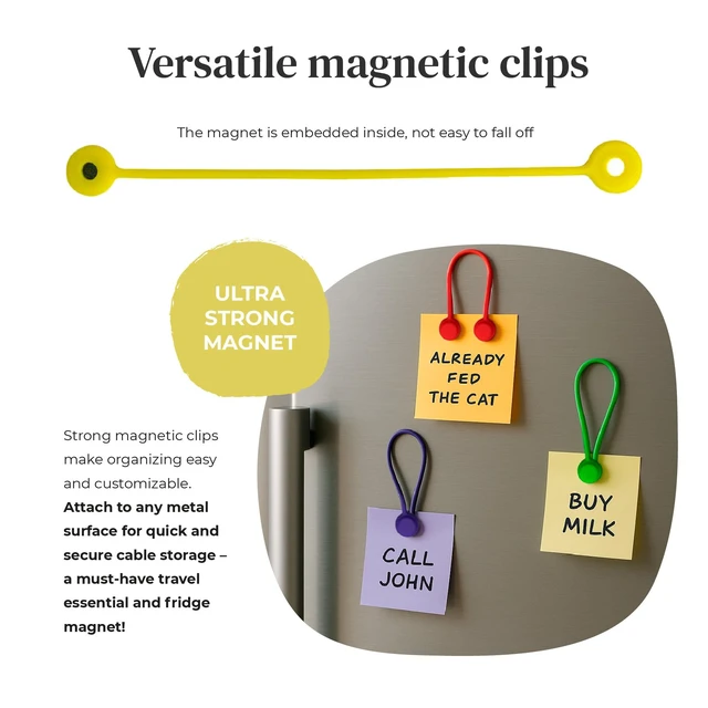 Alt view image 5 of 7 - Magnetic Cable Management Organizer | 12 Pack Reusable Cable Ties & Cord Holder with Magnetic Clips | Silicone Cable Ties & Cord Keeper for Smart Home Gadgets, Assorted Colors