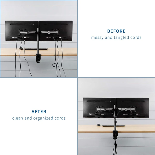 Alt view image 3 of 6 - Black Cable Management Clips for Desk Monitor Stands, PT-SD-WC05C | Computer Office Workstation Cord Organization Kit, 1 Pole and 4 Arm Clips, Set of Monitor Mount Wire Holder Hooks