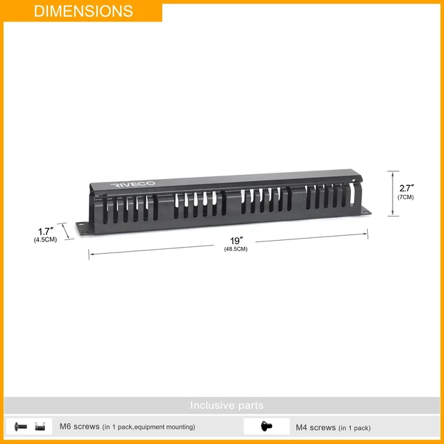 Alt view image 3 of 6 - 1U Cable Management for Racks & Server Cabinets Managing Cord & Wire, Cable Raceway for 19 Rack Mount 24 Slots Large 2.8 Inches Capacity Black