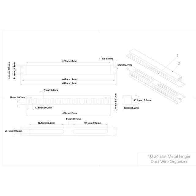 Alt view image 2 of 7 - 2 Pack 1U 19 Inch Cable Manager Horizontal Rack Mount, 24 Slot | 24 Slot Wire Management, Server Rack Management, Metal Finger Duct Wire Organizer, With Mounting Screws