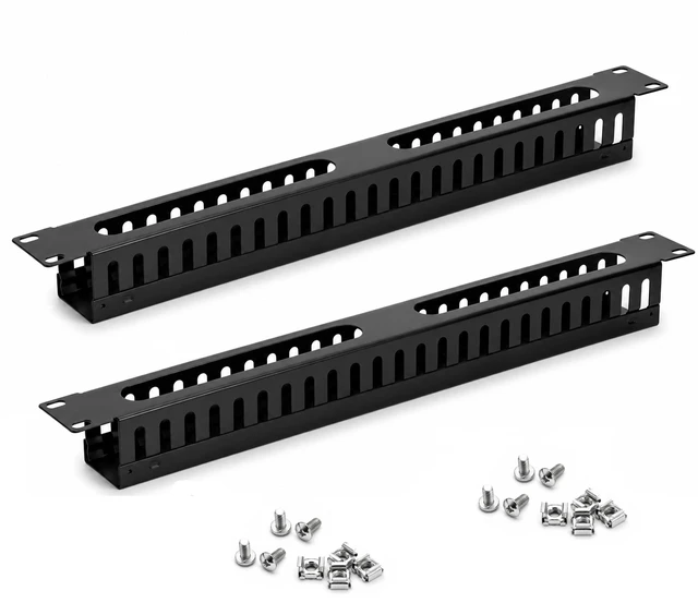 Main image of 2 Pack 1U 19 Inch Cable Manager Horizontal Rack Mount, 24 Slot | 24 Slot Wire Management, Server Rack Management, Metal Finger Duct Wire Organizer, With Mounting Screws