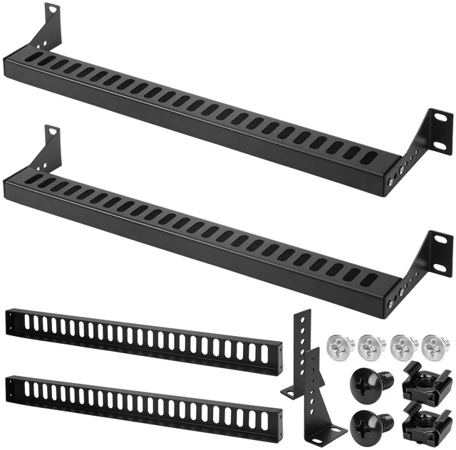 Main image of 2 Pcs 1u 19 Inch Rack Mount Cable Management Horizontal Bracket 24 Slot Adjustable Depth Horizontal Network Cable Lacing Cross Support Bar for Patch Panels/Switches