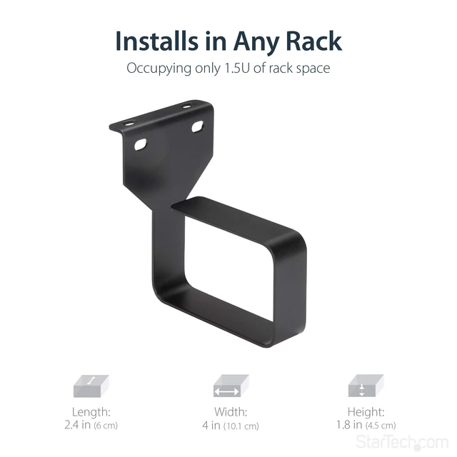 Alt view image 3 of 7 - 1.5U Multi-Directional Cable D-Ring Hook for Racks (CMHOOKMW) | 2.4 x 3.9in steel ring, 6 x 10cm, Fits 2 and 4-post racks, Wide front opening, EIA RS-310-D, Reduces strain