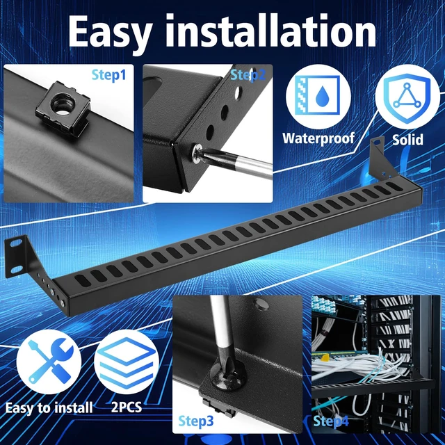 Alt view image 3 of 7 - 2 Pcs 1u 19 Inch Rack Mount Cable Management Horizontal Bracket 24 Slot Adjustable Depth Horizontal Network Cable Lacing Cross Support Bar for Patch Panels/Switches