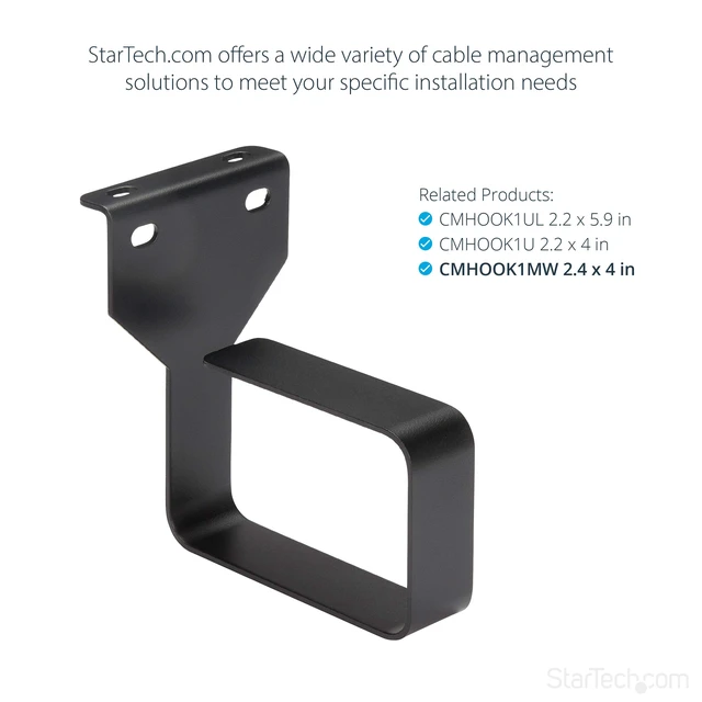 Alt view image 5 of 7 - 1.5U Multi-Directional Cable D-Ring Hook for Racks (CMHOOKMW) | 2.4 x 3.9in steel ring, 6 x 10cm, Fits 2 and 4-post racks, Wide front opening, EIA RS-310-D, Reduces strain