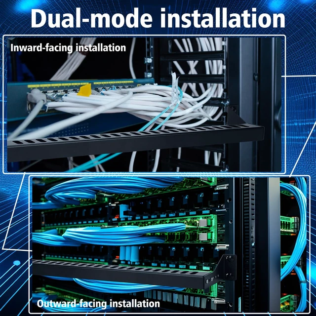 Alt view image 4 of 7 - 2 Pcs 1u 19 Inch Rack Mount Cable Management Horizontal Bracket 24 Slot Adjustable Depth Horizontal Network Cable Lacing Cross Support Bar for Patch Panels/Switches