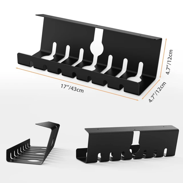 Alt view image 5 of 7 - Under Desk Cable Management, Cord Management, Black, 17inch, 2 Set | No-Drill C-Clamp and Screw Mount, Metal Desk Wire Organizer for Office Home Workspace, Cord Organizer with 10 Cable Ties