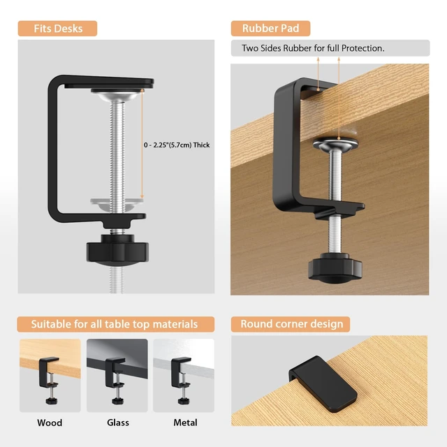 Alt view image 7 of 7 - Under Desk Cable Management, Cord Management, Black, 17inch, 2 Set | No-Drill C-Clamp and Screw Mount, Metal Desk Wire Organizer for Office Home Workspace, Cord Organizer with 10 Cable Ties
