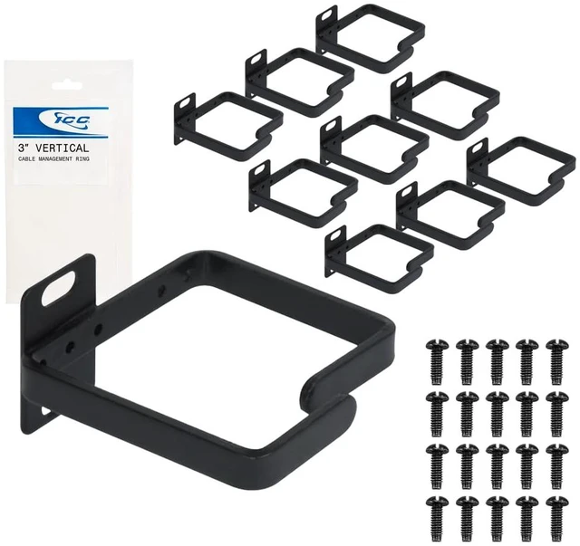 Main image of 3-Inch Metal Cable Management Ring, Vertical Rack/Wall, 10-Pack | Structured cabling organizer, patch cord routing, wiring bundle support, equipment installations, keeps pathways organized