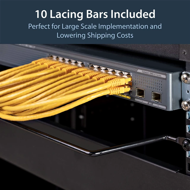 Alt view image 4 of 6 - 10-Pack Lacing Bar with 4in Offset for 19in Rack, Steel (CMLB104) | 10.2cm offset at 75 degrees, Server rack cable management, Network rack-mount cord organizer, Each 1/3 of 1U