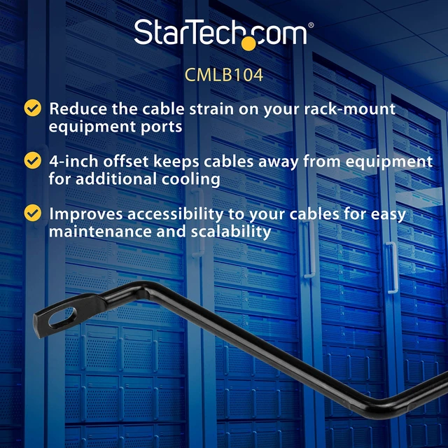Alt view image 3 of 6 - 10-Pack Lacing Bar with 4in Offset for 19in Rack, Steel (CMLB104) | 10.2cm offset at 75 degrees, Server rack cable management, Network rack-mount cord organizer, Each 1/3 of 1U
