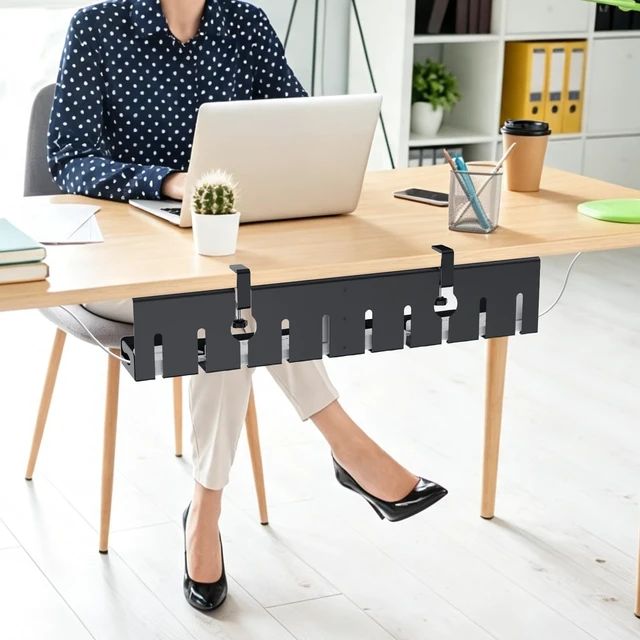 Alt view image 6 of 7 - Under Desk Cable Management Tray 32 in, Metal Cable Holder, Black | Open Frame Cable Raceways, No Drill Clamp/Screw Mount, Cord Organizer for Home Office & Standing Desk