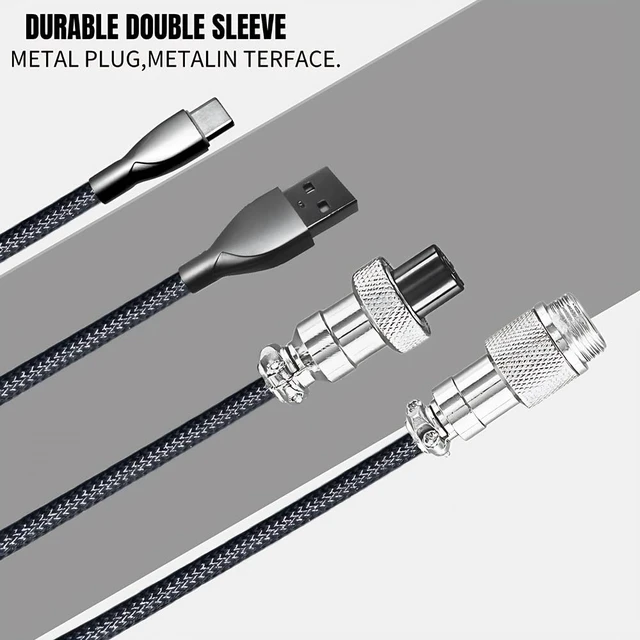 Alt view image 4 of 6 - USB C Coiled Keyboard Cable - Gaming Keyboard Coil Cord,Custom Type Braided Mechanical Cable with Detachable Metal Aviator Wire, 1.5M USB-C to USB-A, Computer Decoration Wire Black