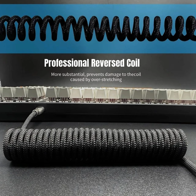 Alt view image 2 of 6 - USB C Coiled Keyboard Cable - Gaming Keyboard Coil Cord,Custom Type Braided Mechanical Cable with Detachable Metal Aviator Wire, 1.5M USB-C to USB-A, Computer Decoration Wire Black