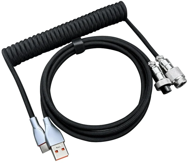 Main image of USB C Coiled Keyboard Cable - Gaming Keyboard Coil Cord,Custom Type Braided Mechanical Cable with Detachable Metal Aviator Wire, 1.5M USB-C to USB-A, Computer Decoration Wire Black