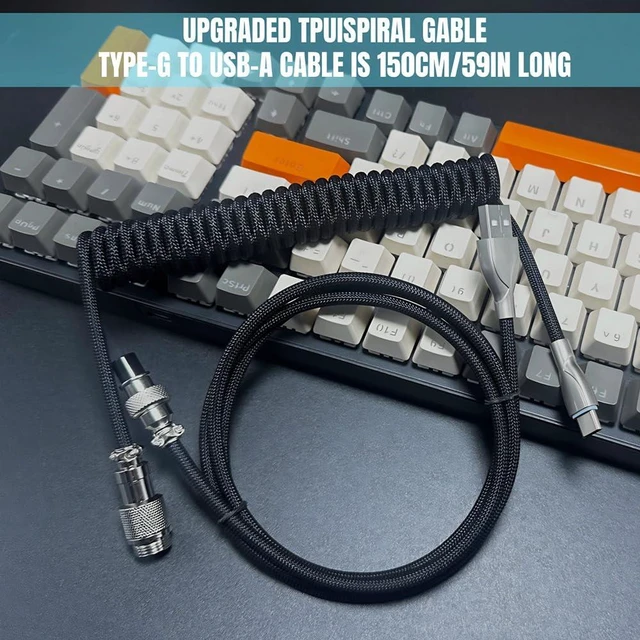 Alt view image 6 of 6 - USB C Coiled Keyboard Cable - Gaming Keyboard Coil Cord,Custom Type Braided Mechanical Cable with Detachable Metal Aviator Wire, 1.5M USB-C to USB-A, Computer Decoration Wire Black
