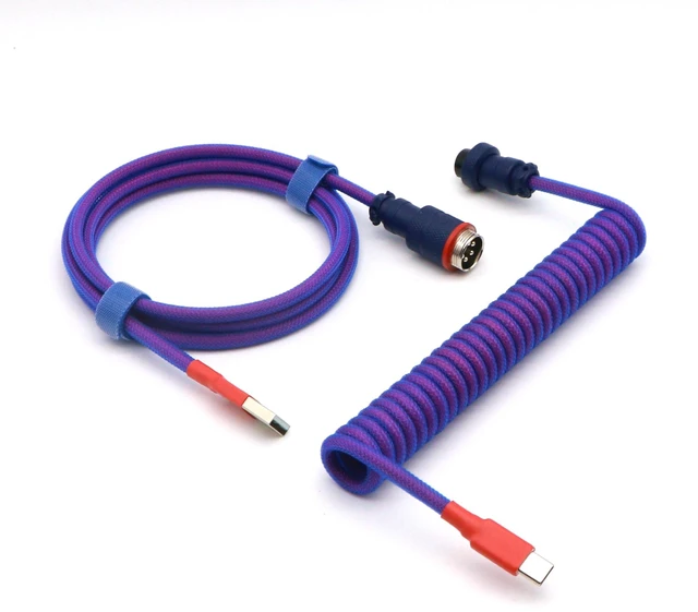 Main image of Reverse Coiled USB-C Keyboard Cable, Double-Sleeved Mechanical Keyboard Cable with Detachable Metal Aviator, 5FT USB-C to USB-A (Laser)