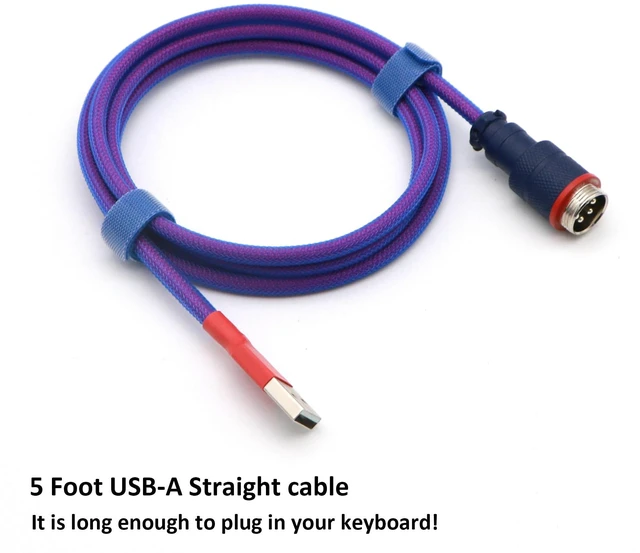 Alt view image 5 of 7 - Reverse Coiled USB-C Keyboard Cable, Double-Sleeved Mechanical Keyboard Cable with Detachable Metal Aviator, 5FT USB-C to USB-A (Laser)