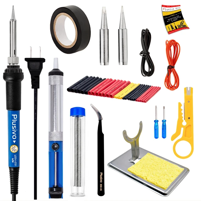 Main image of Soldering Iron Kit 60W Adjustable Temperature, 2pcs Replaceable Tips, Solder Wire, Desoldering Pump10+ Accessories Fast Heating, Ideal for PCB Electronics Repair Hobby DIY 120V US Plug