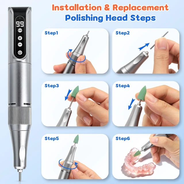 Alt view image 6 of 7 - Cordless Mini Polisher Kit with 11 Heads, 35000 RPM,USB Rechargeable | Polishing Set for Resin, Acrylic and Jewelry - Smooth Edges, Clean After Repairs, Remove Stains - Case and Guide