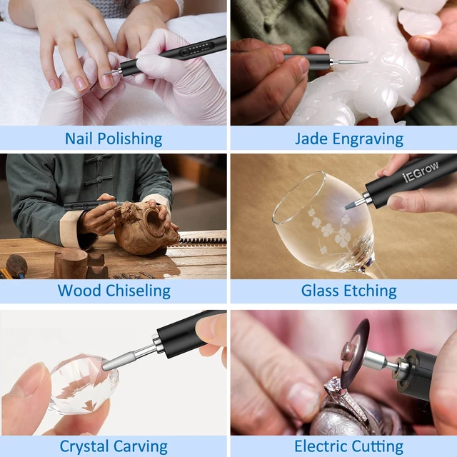 Alt view image 6 of 6 - Electric Engraving Pen with Light, DIY Electric Etching with 44 Bits,Grey | USB Rechargeable Cordless Rotary Tool,Engraving Pen for Metal, Wood, Glass and Plastic