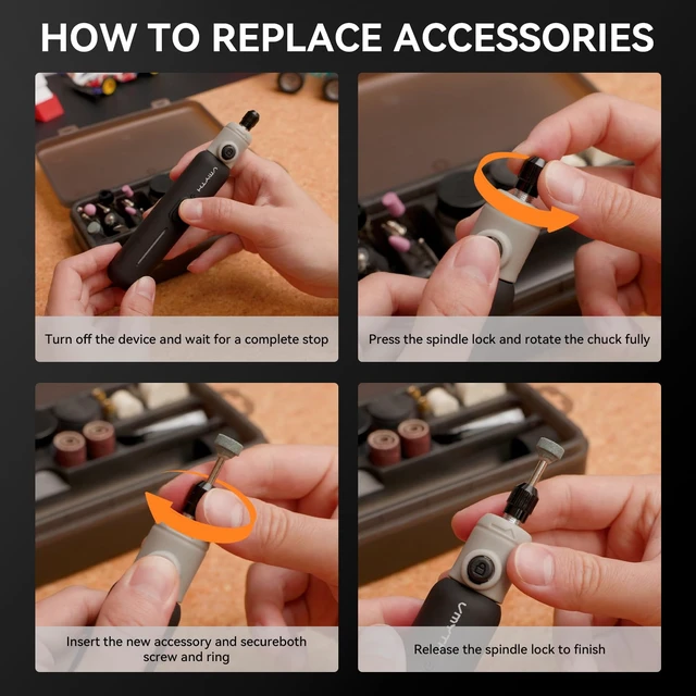 Alt view image 6 of 7 - Cordless Engraving Pen, Brushless Rotary Tool Kit with RGB Display | 8-Speed 22,000 RPM, 3 Collet Sizes (2.35/3/3.2mm), 67-Piece Kit for Metal Wood Glass Jewelry, Type-C Rechargeable
