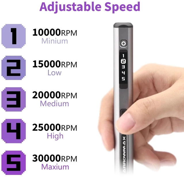 Alt view image 3 of 7 - Mini Cordless Rotary Tool Kit, 5 Speed, 30000 RPM, 42 Bits | Engraving Pen with Aluminum Case, for 3D Printer Sanding, Polishing, Drilling, Carving, DIY Crafts, Type-C Charging Port