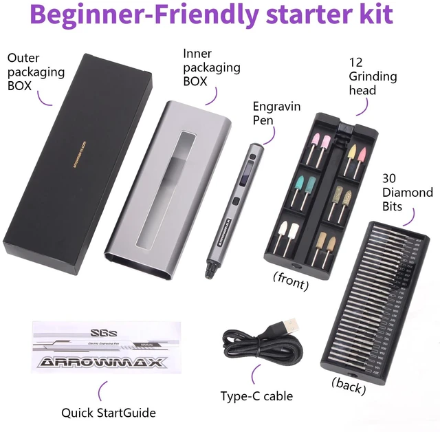 Alt view image 7 of 7 - Mini Cordless Rotary Tool Kit, 5 Speed, 30000 RPM, 42 Bits | Engraving Pen with Aluminum Case, for 3D Printer Sanding, Polishing, Drilling, Carving, DIY Crafts, Type-C Charging Port