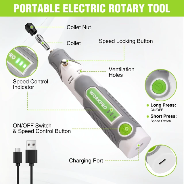 Alt view image 3 of 7 - Cordless Rotary Tool, 71PCS Kit for Carving, Polishing & DIY Crafts | 12000-17000RPM, USB-C Rechargeable, Lightweight, 3-Speed, Ergonomic Handle, 3D Printer Engraving & Drilling