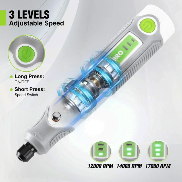 Alt view image 4 of 7 - Cordless Rotary Tool, 71PCS Kit for Carving, Polishing & DIY Crafts | 12000-17000RPM, USB-C Rechargeable, Lightweight, 3-Speed, Ergonomic Handle, 3D Printer Engraving & Drilling