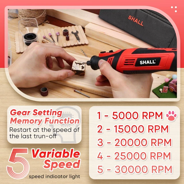 Alt view image 3 of 7 - 8V Cordless Rotary Tool Kit, Lightweight 2.5 Ah Battery Rechargeable Dog Nail Grinder w/ 122 Accessories, 5-Speed Power Rotary Tool for Sanding, Carving, Polishing, Engraving, Pet Grooming
