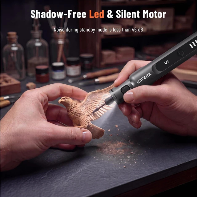 Alt view image 5 of 7 - 3.7V Mini Cordless Rotary Tool, 5-Speed 70 Pcs Kit for Crafts DIY | Rechargeable 2500mAh, USB-C, LED Light, Small Handheld Rotary Tool for Etching, 3D Printed Sanding, Carving, Polishing