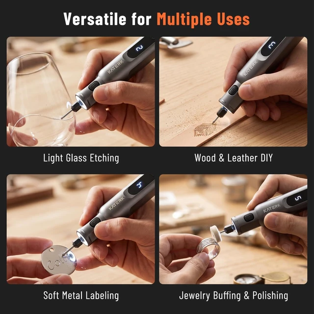 Alt view image 6 of 7 - 3.7V Mini Cordless Rotary Tool, 5-Speed 70 Pcs Kit for Crafts DIY | Rechargeable 2500mAh, USB-C, LED Light, Small Handheld Rotary Tool for Etching, 3D Printed Sanding, Carving, Polishing