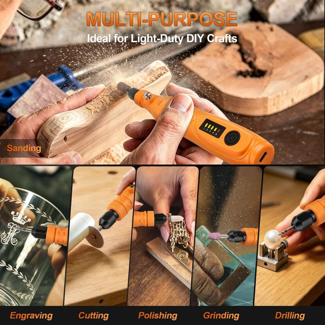 Alt view image 4 of 7 - Mini Cordless Rotary Tool Kit, 110Pcs for DIY Crafts & 3D Prints | 5 Variable Speed Rechargeable Wireless Small Grinder Drill Set for Crafting Sanding Engraving Cutting Grinding Polishing