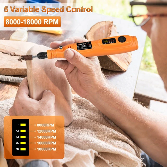 Alt view image 3 of 7 - Mini Cordless Rotary Tool Kit, 110Pcs for DIY Crafts & 3D Prints | 5 Variable Speed Rechargeable Wireless Small Grinder Drill Set for Crafting Sanding Engraving Cutting Grinding Polishing
