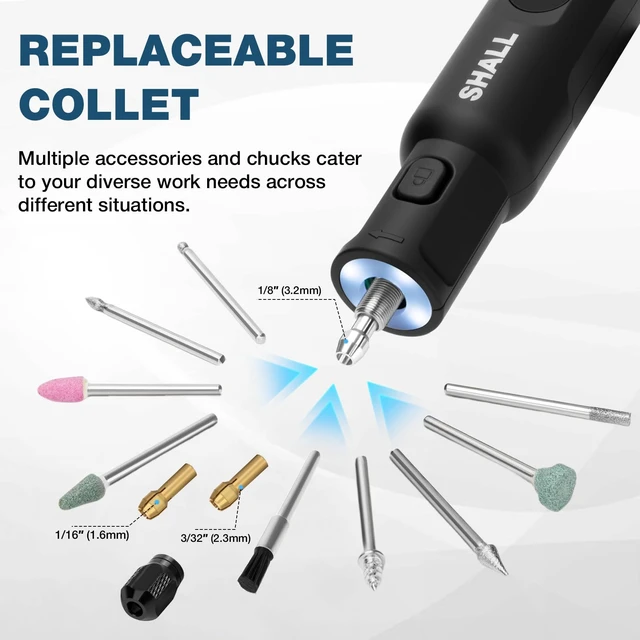 Alt view image 5 of 7 - Cordless Rotary Tool Kit, 3.7V Mini Rotary Tool with 5 Speed and 104 Accessories, Multi-Purpose Power Engraving Tool for Sanding, Cutting, Carving, Drilling, Polishing, DIY Crafts - Type-C