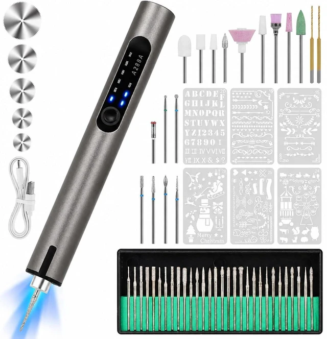 Main image of Engraving Pen, USB Rechargeable Cordless Rotary Tool with 51 Bits & LED Light, Electric Engraver for Metal, Wood, Glass, Plastic, Ceramic, DIY Craft Engraving Tool Kit for Personalized Gifts